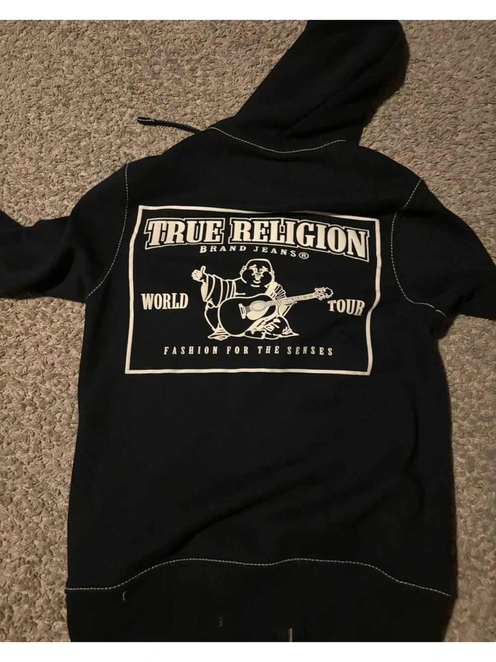 True Religion Black Hoodie with White Contrast Stitching